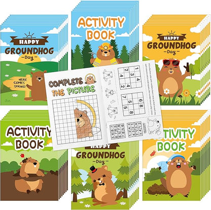 JAPBOR Groundhog Activity Coloring Book - 24PCS Mini Happy Groundhog Day Activities Color Books Bulk for Party Favor, Animals Themed Small Colouring Pages for Birthday Gift Class Painting Game