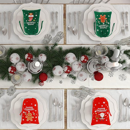 Tapleap Christmas Bags with Drawstring - 50Pcs 4x6 Red and Green Velvet Cloth for Wrapping Dice, Jewelry, Party Favors or Gifts for Friends, Children, Customers