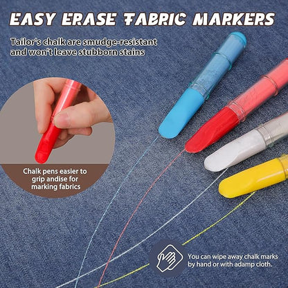 Fabric Chalk Markers for Sewing,Quilting,Crafting|Erasable Tailor Chalk|Work on Various Fabrics|Dosing Wheel Drawing Patterns Precise Line(2pk White professional tailors chalks pencil&1Ruler)