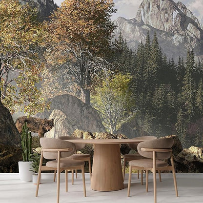 wall26 Wolf Near a Lake in a Rocky Mountain Landscape. Removable Wall Mural | Self-Adhesive Large Wallpaper - 120x192 inches