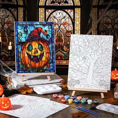 Zhanmai 12 Pack Pre Drawn Canvas for Painting Sip and Paint Kit 8" x 10" Paint Party Set Canvas Painting Pre Printed Canvases for Party Favor DIY Virtual Adult's Date Night (Vivid Ghost)