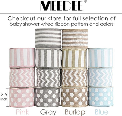 MEEDEE Blue Burlap Ribbon 2.5 Inch with White Polka Dot Blue White Wired Ribbon for Baby Boy Wreaths and Showers, 10 Yards