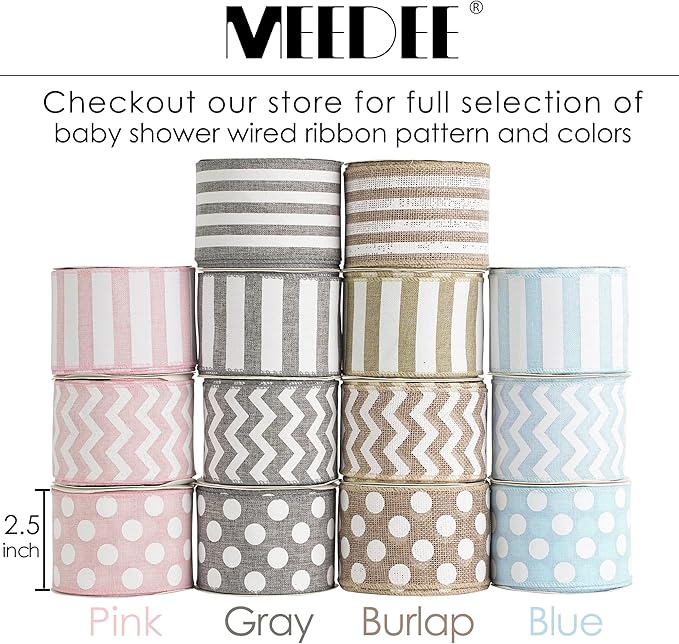 MEEDEE Burlap Ribbon with White Stripe Burlap Ribbon 2.5 Inch Wired Ribbon for Cakes Gift Basket Bow Wreath Ribbon for Rustic Front Door Wreath Baby Shower Beach Party Farmhouse Decor, 10 Yards
