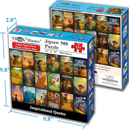 Think2Master Motivational & Inspirational Collage 500 Pieces Large Format Jigsaw Puzzle: Kids 12+, Teens, Adults & Families. Fosters Growth Mindset - Vibrant Wall Art. Great Gift. Size: 26.8” X 18.9”