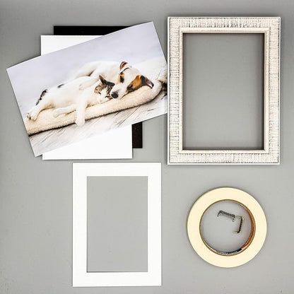 8x10 Mat Bevel Cut for 5x8 Photos - Acid Free Oyster Shell White Precut Matboard With Backing Board and Crystal Clear, Self Seal Photo Mat Bag - For Pictures, Photos, Framing - 4-ply Thickness