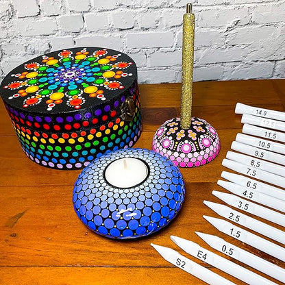 Dotting Tools for Painting Mandalas - Happy Dotting Company - 16pc Double Ended Super Set for Mandala dot Art - Includes Stylus - Unique Ellipse Tool - for Painting Rocks DIY Stone Craft and Canvas