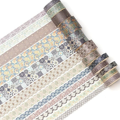 12 Rolls Exotic Charm Washi Tape Set Floral Arts Adhesive Tapes Geometric Garden Decorative Masking Tape Sets for Craft, Kids, Scrapbook, DIY, Gift Wrapping (Amber Tranquility)