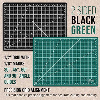 U.S. Art Supply 18" x 24" Self-Healing Cutting Mat 5-Ply - Double-Sided Green/Black Craft Mat, Non-Slip Cutting Mats for Crafts, Sewing, Quilting, Scrapbooking
