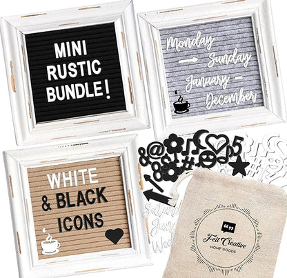 Mini Letter Board [Set of 3] Small Felt Letter Board Letters and Symbols Trio - Adorable Baby Announcement Props or Announcement Board for New Baby, Word Board with Letters (6x6 inches)