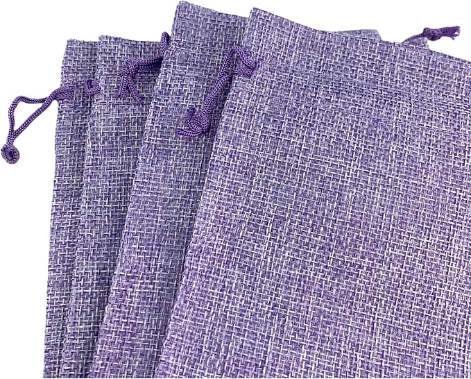 Palmhomee Pack of 25 Burlap Gift Bags with Drawstring Linen Jewelry Pouches Wedding Hessian Jute Bags for Birthday Jewelry and Treat Pouches Party Wedding Favors Gift Art and DIY Craft   (5x7 Inch, Lavender)