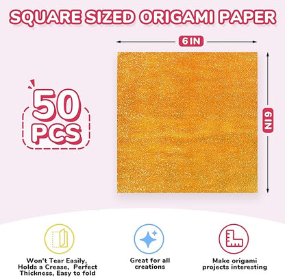 Textured Origami Paper 6x6 Inches - 50 Sheets Durable and tear-resistant with Artistic Patterns - Premium Craft Paper for Beginners & Experts, Ideal for Scrapbooking, Card Making and DIY Crafts
