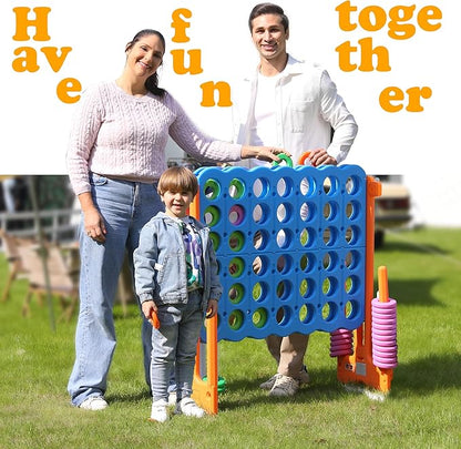 SDADI Height Adjustable Giant 4 in a Row Connect Game, 2-in-1 Jumbo 4-to-Score Game with Ring Toss Game Set, Indoor Outdoor Yard Game Party Game for Kids Adults and Family, Orange