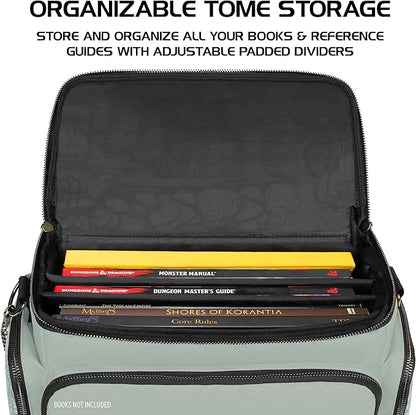 ENHANCE Travel Bag for DND Collector's Edition, Bag Compatible with Dungeons and Dragons, Battle Mat Holder, Dice Pockets and Accessories, Carry 4-8 Books (Silver Dragon)
