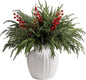 25 Pcs Christmas Norfolk Pine Branches with Red Berry Stems, 19" Extra Long Fake Greenery Norfolk Pine Stems Sprigs, Artificial Xmas Branches Plants Pine Leaves for DIY Craft Garland Home Decor