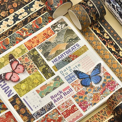 12 Rolls Kyoto Charm Washi Tape Set Japanese Arts Adhesive Tapes Geometric Garden Decorative Masking Tape Sets for Craft, Kids, Scrapbook, DIY, Gift Wrapping (Purple Sakura)