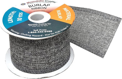 Mandala Crafts Gray Burlap Ribbon 2.5 Inches Wide Jute Ribbons for Crafts - 20 Yds Roll Rustic Burlap Wrap Trim Ribbons for Wreaths Bows Wedding Party Decoration