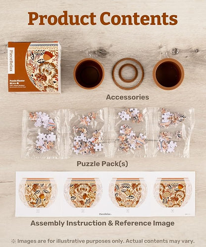 PieceRelax 3D Puzzle Planter - Oriental Floral Ornament - Small Round Plant Pots with Drainage, Home Decor Flower Pots for Indoor Cactus, Succulents Pots [K1101]