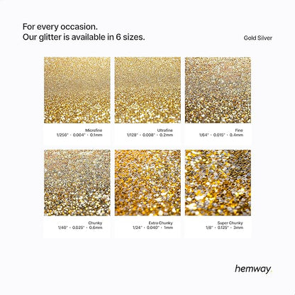 Hemway Polyurethane & Epoxy Resin Glitter 100g / 3.5oz Metallic Crystal Flake Additive for Flooring Jewelry Tumblers Glass Pigment - Microfine (1/256" 0.004" 0.1mm) - Gold Silver