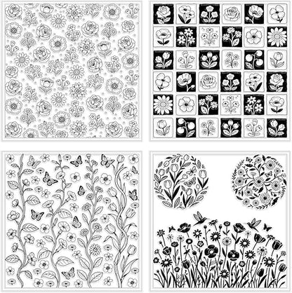 CHGCRAFT 4 Sheets 4 Styles Wildflowers Polymer Clay Texture Sheets Bushes Silicone Texture Stamp Hummingbirds Modeling Pattern Pad Texture Sheets for Making Earrings Jewerly, 5.5x5.5 inch