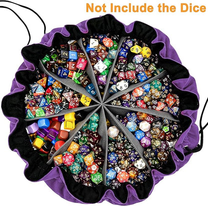 SIQUK Large Dice Bag with Pockets Big Capacity Dice Bag Drawstring Dice Pouch DND Dice Storage Bag for RPG MTG Table Games, Hold Over 300 Dice, Dark Violet