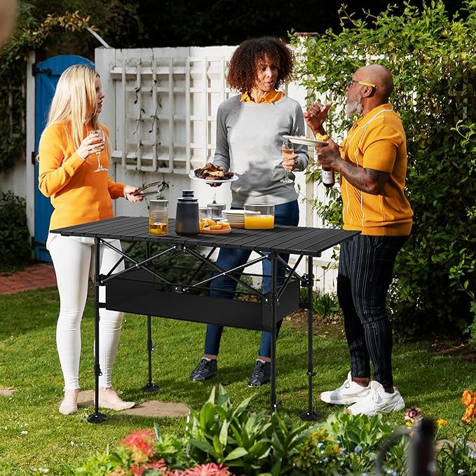 ALPHA CAMP Camping Table Outdoor Portable Table with Storage Adjustable Aluminum Table for Grill Travel Table Outdoor Picnic,Beach,BBQ,Backyards