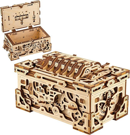 Wood Trick Enigma Chest Lock Puzzle Box Wooden 3D Puzzles for Adults to Build - Engineering DIY Project Mechanical Model Kits for Adults Wooden Models