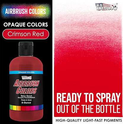 U.S. Art Supply Opaque Crimson Red Acrylic Special Effects Airbrush Paint - 8oz Ready to Spray Air Brush Paint for Nails, Models, Fabric - Water-Based Air Brush Painting