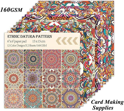 24 Sheets 12 Designs Scrapbook Paper Pad,6"×6” Single-Sided Decopodge Craft Cardstock Paper,Scrapbooking DIY Decorative Background Cardmaking Supplies.Datura