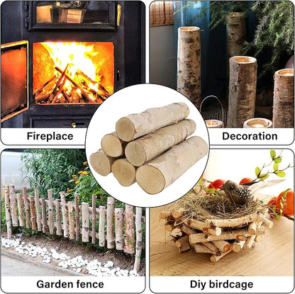 6 Pack Birch Logs for Fake Fireplace Decorative White Birch Branches Logs Unfinished Natural Wood DIY Crafts for Indoor Home Decoration Electric Fireplace Decor (3.2"-4" Dia.)