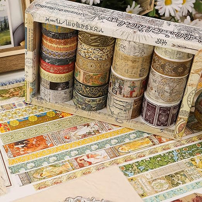 Vintage Washi Tape Set - 24 Rolls Arts Adhesive Tapes Assorted Retro Decorative Masking Tape Sets for Craft, Kids, Scrapbook, DIY, Gift Wrapping (12-Mystic Tarot)