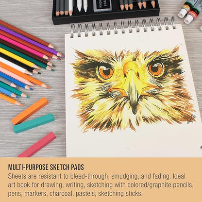 U.S. Art Supply 9”x12 Premium Heavy-Weight Paper Spiral Bound Sketch Book: 90 Pound (160gsm), 30-Sheet Drawing Pad (2 Pack)