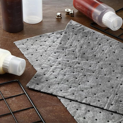 Hoolerry 500 Pcs Oil Absorbent Pads Weight Dimpled Pad Garage Accessories Water Absorbent Mat Oil Spill Mat for Absorbing Protecting Home Garage Basement (9.8 x 13 Inch,Gray)