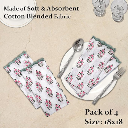 Embroidery Napkins Kitchen Towels Table Decor Table Linen Cotton Napkins Cloth Napkins Set of 4-20"x 20" Block Print Napkins Dinner Napkins Gifts for her Gifts for mom