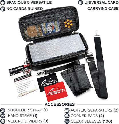 Quiver Time Black Bolt Card Carrying Case fits Pokemon Cards and other TCG Games - Storage Bag for Playing/Trading Cards and Deck Box (Straps, Dividers & 100 Apollo Card Sleeves)