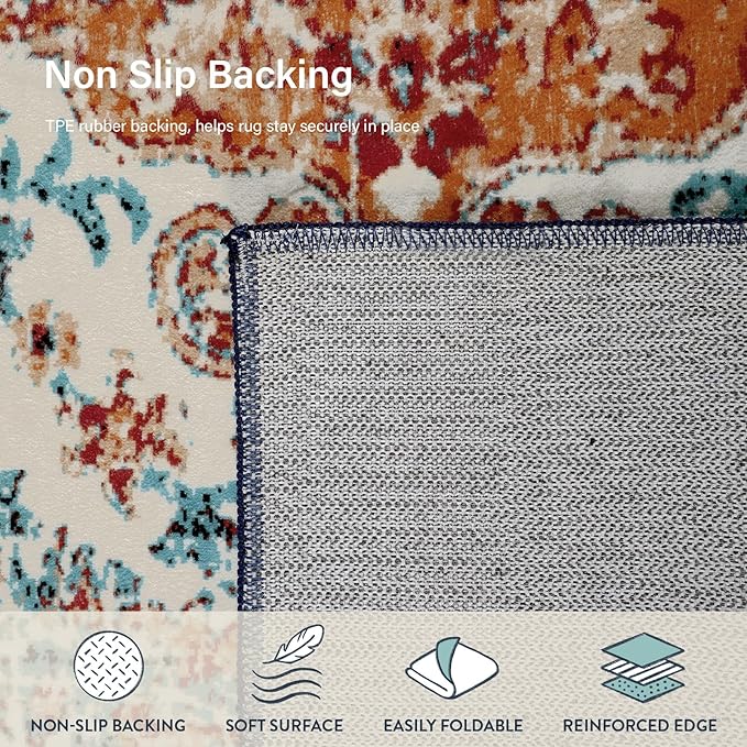 Lahome Bohemian Floral Medallion Runner Rug - 2'8" x 8' Oriental Distressed Hallway Runner Rug Country Vintage Washable Non-Slip Laundry Carpet Soft Low-Pile Indoor Mat for Entryway Bedside Decor