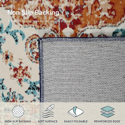 Lahome Bohemian Floral Medallion Runner Rug - 2'8" x 8' Oriental Distressed Hallway Runner Rug Country Vintage Washable Non-Slip Laundry Carpet Soft Low-Pile Indoor Mat for Entryway Bedside Decor