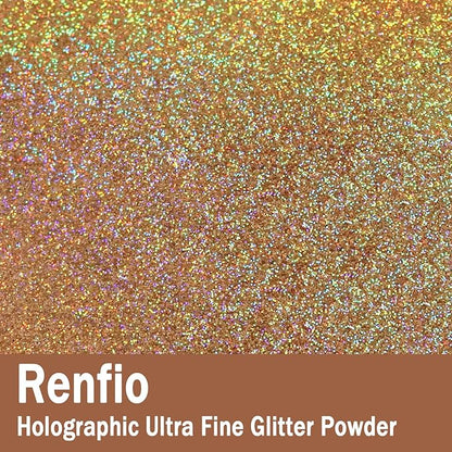 Renfio Holographic Ultra Fine Glitter Powder Metallic Resin Glitter 2.11 Oz (60g) PET Flakes Crafts Sequins 1/128" 0.008" 0.2mm Epoxy Chips Flakes for Tumblers Slime - Diamond Laser Gold