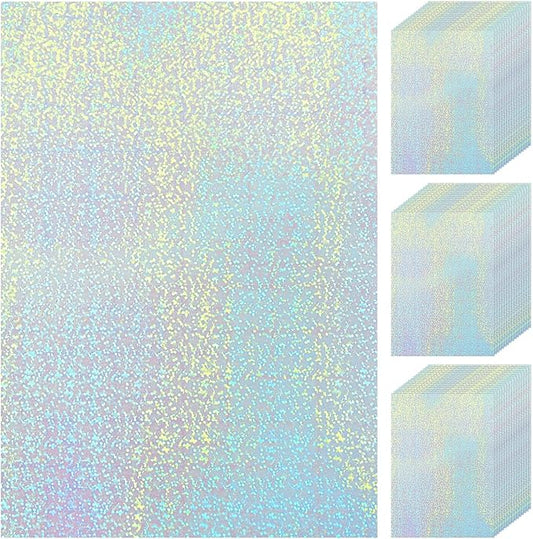 60 Sheets Holographic Laminate Sheets Clear Glitter A4 Size Vinyl Sticker Paper Holographic Overlay Self Adhesive Waterproof Transparent Film, 11.7 x 8.3 Inch (Little Dot)