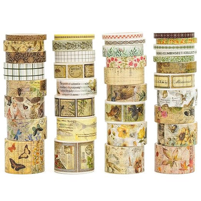 36 Rolls Vintage Washi Tape Pack Retro Arts Adhesive Tapes Wide Chronicle Decorative Masking Tape Sets for Craft, Kids, Scrapbook, DIY, Gift Wrapping (Soul Songs)