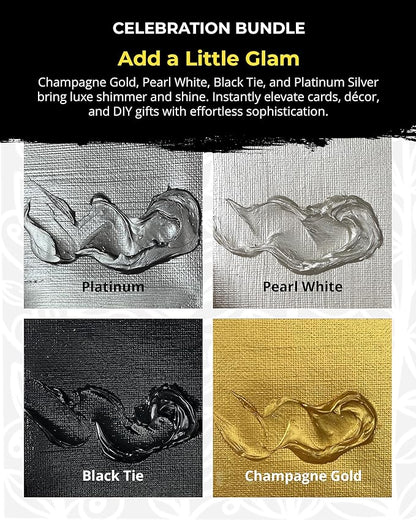 The Crafter's Workshop Stencil Butter - Celebration Acrylic Paint Set - Boutique Metallic Texture Paste for Art, Canvas, Journals, & Cards - 4 x 2oz Jars