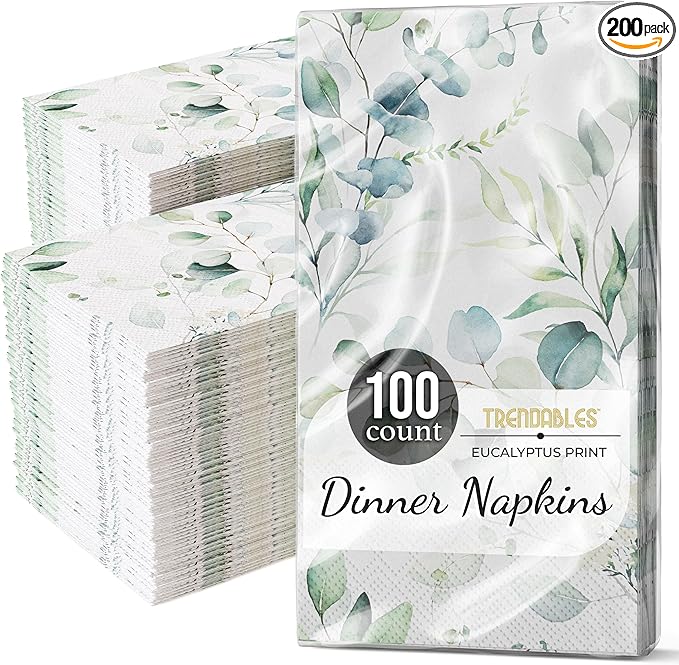 Trendables Sage Green Napkins for decoupage 100 Pcs 3 Ply Eucalyptus Napkins Decorative Guest Towels Disposable Bathroom, Flower Design For Tea Party Decorations, Dinners & Weddings