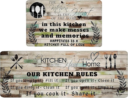 weesire Kitchen Mats for Floor Anti Fatigue Mats for Kitchen Floor Kitchen Rugs Farmhouse Style Memory Foam Kitchen Mat Cushioned PVC Leather Kitchen Rug Set, 17.3x28+17.3x47 inchs