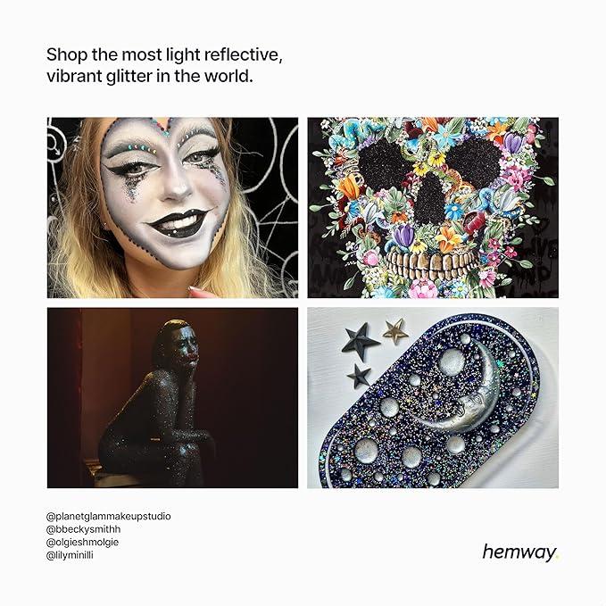 Hemway Polyurethane & Epoxy Resin Glitter 100g / 3.5oz Metallic Crystal Flake Additive for Flooring Jewelry Tumblers Glass Pigment - Extra Chunky (1/24" 0.040" 1mm) - Black