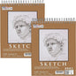 U.S. Art Supply 8"x10" Top Spiral Bound Sketch Book, 2 Pack, 100 Sheets Each, 60lb (100gsm), Acid-Free, Artist Sketchbook, Drawing Pad for Adults & Students