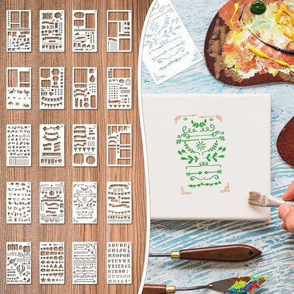 20Pcs Journal Stencils Set, Plastic Planner Journaling Stencils, DIY Drawing Templates Accessories Kit for Notebook Cards Scrapbook, Reusable Productivity Journals Supplies