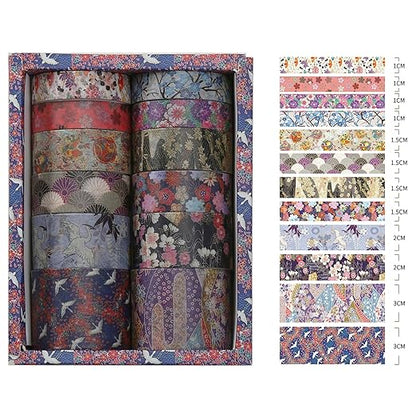 12 Rolls Kyoto Charm Washi Tape Set Japanese Arts Adhesive Tapes Geometric Garden Decorative Masking Tape Sets for Craft, Kids, Scrapbook, DIY, Gift Wrapping (Purple Sakura)
