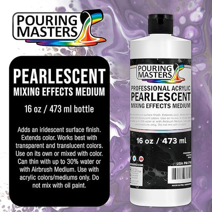 Pouring Masters 16 Oz (Pint) Acrylic Pearlescent Effects Medium - Creates Pearl Iridescent Metallic Shimmer for Fluid Art & Acrylic Painting