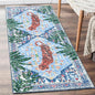Oriental Tropical Kitchen Runner Rug 2x5 Washable, Thin Stain Resistant Blue Boho Bathroom Runner Rug for Hallway Entryway Bedroom Laundry, Vintage Abstract Hippie Botanical Long Carpet
