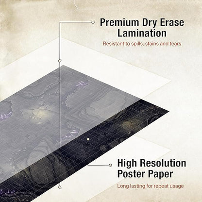 Tidyboss DND Expansion Pack | 3 X Double Sides 24x 36 Game Grid Mat | 6 Terrains with Lava, Sea, Forest, Cave, Swamp and Desert | Includes 2 x Dry Erase Markers, Eraser and Clips