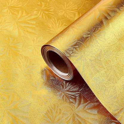 Jecery Embossed Floral Foil Paper Metallic Wrapping Paper Colored Foil Sheets for Crafts Scrapbook Florist Cake Board Cake Drums Christmas Party Gift Wrapping, 15.7 Inch 46 ft(Gold)
